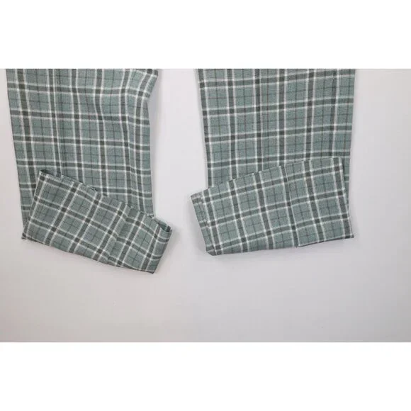 Vtg 70s Rockabilly Mens 34x32 Knit Wide Leg Bell Bottoms Chino Pants Plaid USA